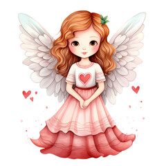 Watercolor Cute Angel Valentine Clipart Illustration