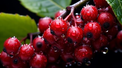 A cluster of ripe, juicy berries, glistening with raindrops, ready for harvest.