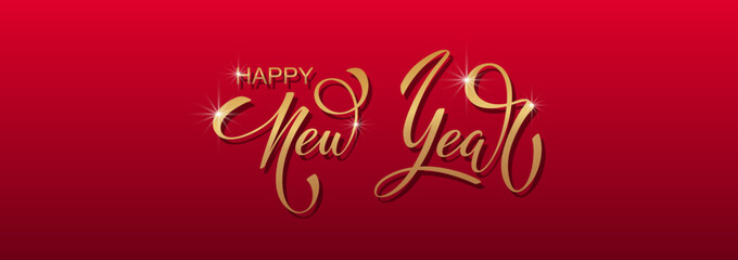 Happy New Year hand lettering calligraphy. Vector holiday illustration element. Typographic element