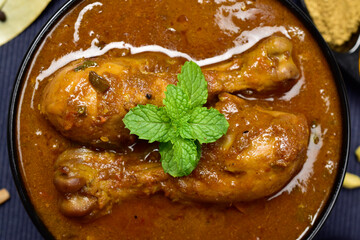 Spicy masala chicken curry top view