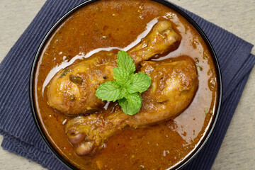 Top view of chicken masala curry