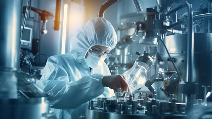 Medicine factory scientist in lab research pharmaceuticals. - obrazy, fototapety, plakaty