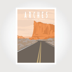 Arches National Park Poster, vector Illustration retro style.