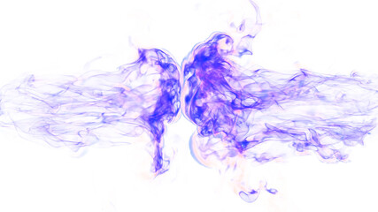 3d illustration. Tongues of lilac flame collide from opposite sides on a white background.