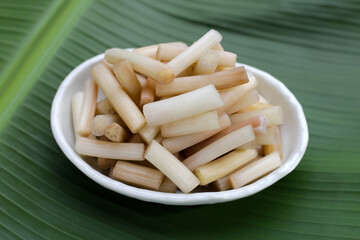 Fresh lotus rootlet on banana leaf