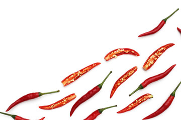 Red chili peppers on white background - obrazy, fototapety, plakaty
