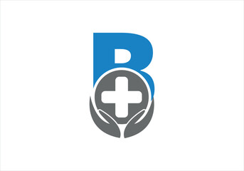 Letter B medical logo with typographic ECG heartbeat incorporated in the initial B letter vector - obrazy, fototapety, plakaty