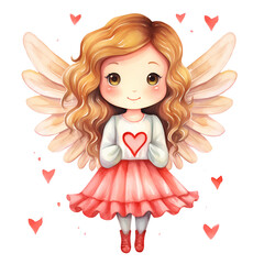 Watercolor Cute Angel Valentine Clipart Illustration