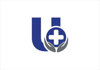 Letter U medical logo with typographic ECG heartbeat incorporated in the initial U letter vector