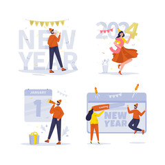 Happy new year 2024 illustration set