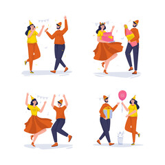 Party new year birthday anniversary dancing illustration set