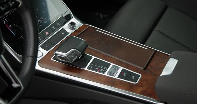 Audi A6 center console detail with wood decor
