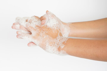 Washing hand isolated on white background