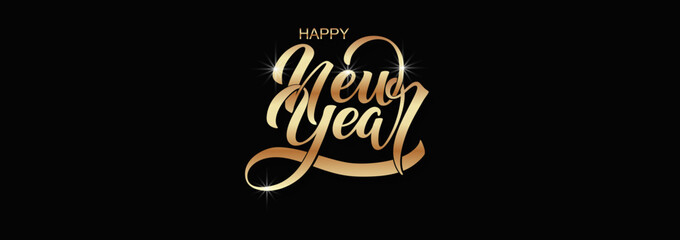 Happy New Year hand lettering calligraphy. Vector holiday illustration element. Typographic element