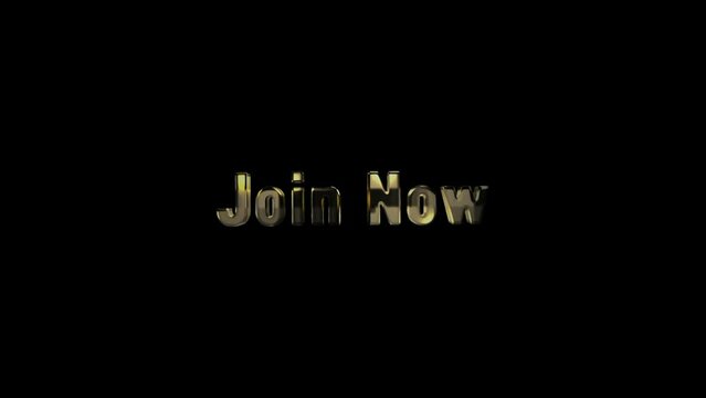 JOIN NOW text animation and effects with green and dark color text to cinematic neon lighting effect with a black background.