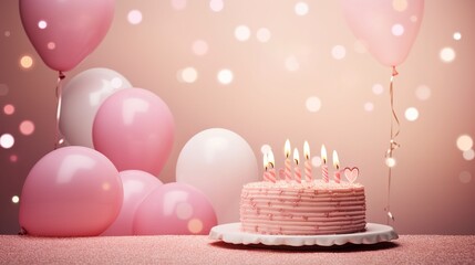 vibrant happy birthday celebration with colorful balloons, cake, and joyful 'happy birthday' message