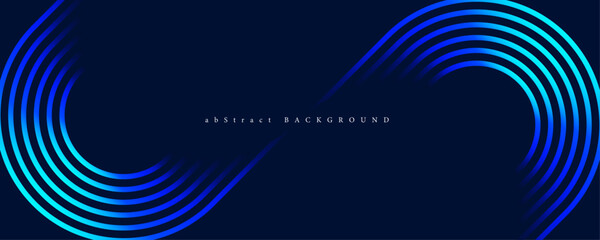 Glowing blue abstract geometric curves on dark gradient background. Modern banner template design with space for your text.Vector, Illustrator, EPS.
