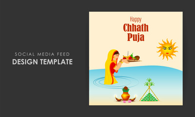 Vector illustration of Happy Chhath Puja social media feed template