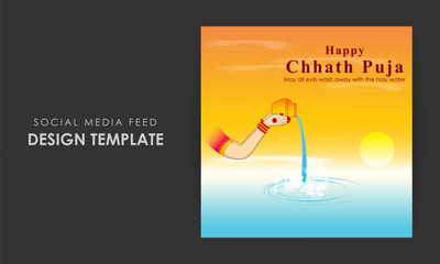 Vector illustration of Happy Chhath Puja social media feed template