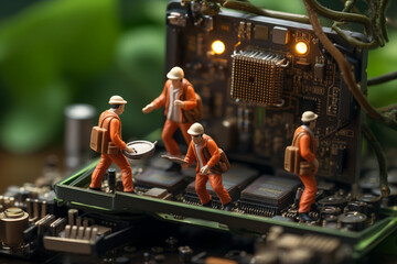 people at night on a electronic circuit board
