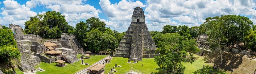 Panoramic view of Tikal's main plaza in Gran Jaguar temple