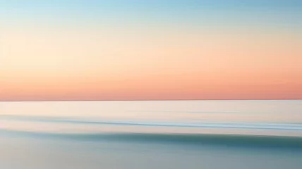 Store enrouleur Coucher de soleil sur la plage Clear blue sky sunset with glowing orange teal color horizon on calm ocean seascape background. Picturesque generative ai