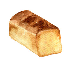 Fresh bread whole watercolor illustration isolated on white background. Hand drawn toast for bakery. Painted white bread. Element for design signage, menu, cookbook, grocery store, packaging