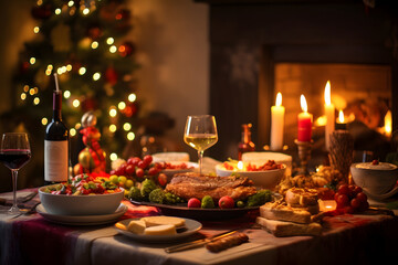 Fototapeta premium Beautiful christmas holiday dining table decorated prepared for new year's eve