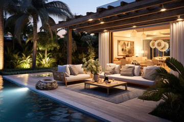 Obraz na płótnie Canvas Luxury Living Outdoor Space Interior design of a lavish side outside garden