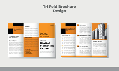Tri fold Orange brochure design with square shapes