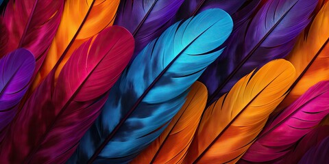 Colorful feather background. Generative AI illustration