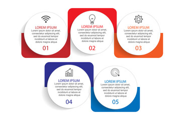 Business Infographic Template Design. Time line minimal concept with 5 option steps and marketing icons. Vector linear infographic with five connected elements. Can be used for your business gifts
