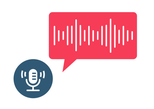 Audio voice chat message recording mic icon vector graphic illustration, live podcast radio microphone speech bubble voicemail, digital assistant sound image clipart