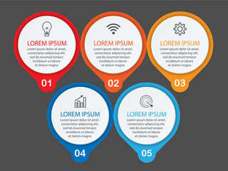 Business Infographic Template Design. Time line minimal concept with 5 option steps and marketing icons. Vector linear infographic with five connected elements. Can be used for your business gifts