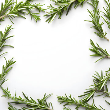 White background with Rosemary around the border