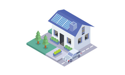 Solar powered house.on white background.3D design.isometric vector design Illustration.
