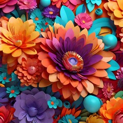 3D colorful floral, blue, purple, orange.