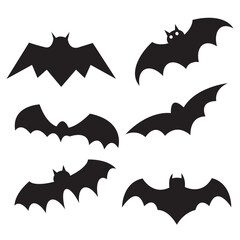 Black silhouettes of bats set on white background.