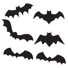 Black silhouettes of bats set on white background.