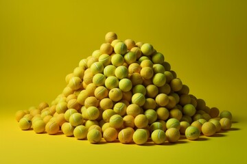 Panoramic pile of tennis balls. Generative AI
