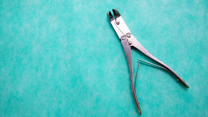 Medical Surgical Instrument Wire Cutting Forcep. Equipment used in surgery. - obrazy, fototapety, plakaty
