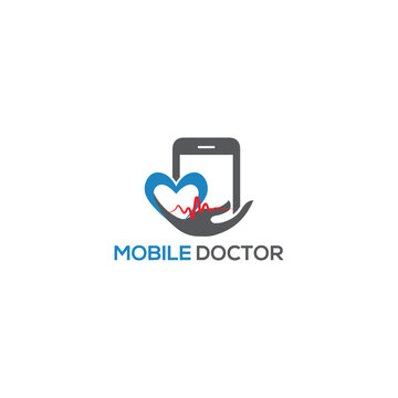 Online smart mobile doctor vector technology logo design template. Stethoscope with mobile phone logo design, mobile phone for health consulting logo design concept.