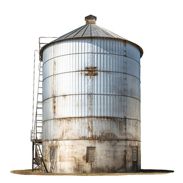 Grain bin, transparent background, isolated image, generative AI

