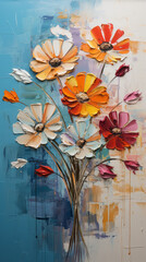 Oil painting flowers on canvas. Colorful floral background.	