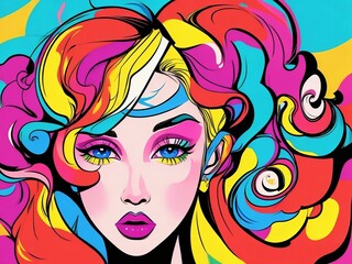 Beautiful looking female face design mixed with all colors, cool background