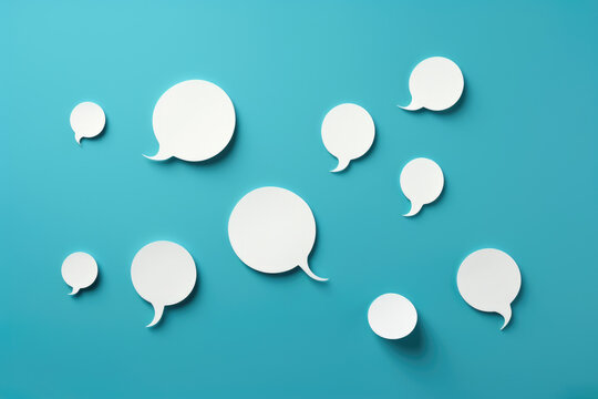 Collection of speech bubbles on vibrant blue background. Perfect for adding text or quotes to any design or presentation.