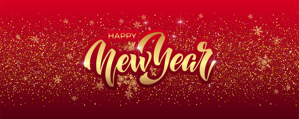 Happy New Year hand lettering calligraphy. Vector holiday illustration element. Typographic element