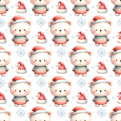 Christmas seamless pattern background paper wrapping holiday snow cute bear illustration holly leaf gift box tree snowman	