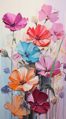 Oil painting flowers on canvas. Colorful floral background.	