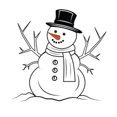 Christmas Snowman Vector Illustration, Snowman vector with carrot nose